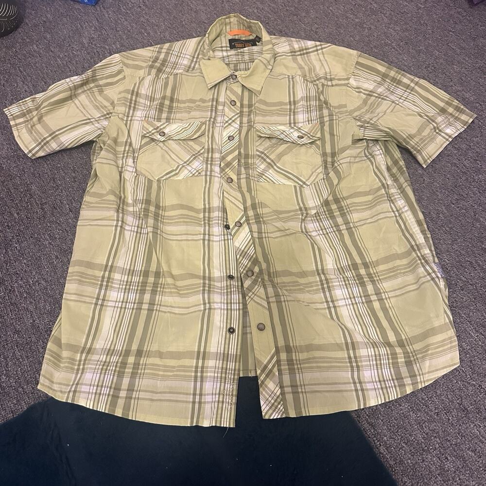 Orvis Trout Bum Plaid Short Sleeve Snap Button Front Fishing Green Shirt Size XL